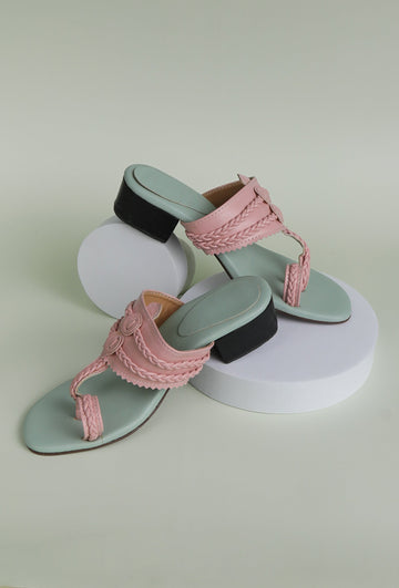 Pastel pink and blue cruelty-free heels for women